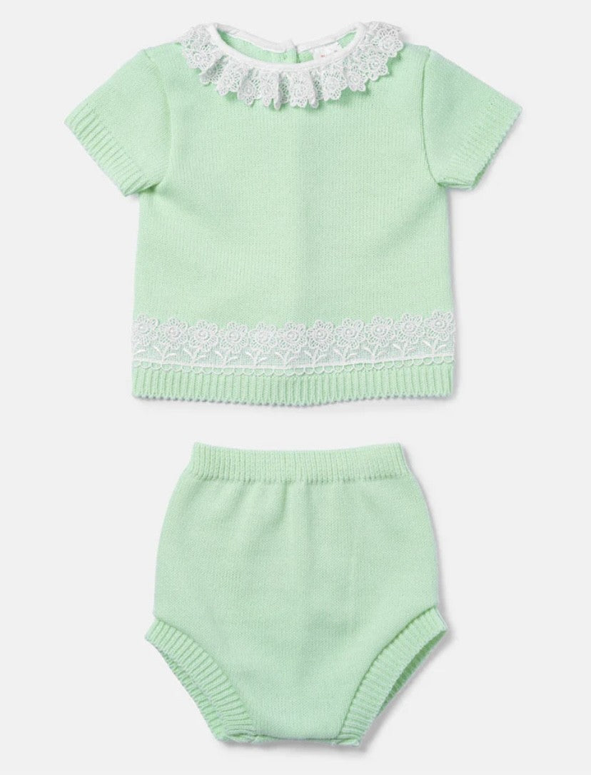 Girls Soraia 2-Piece Spanish Knitted Set – Mint Green