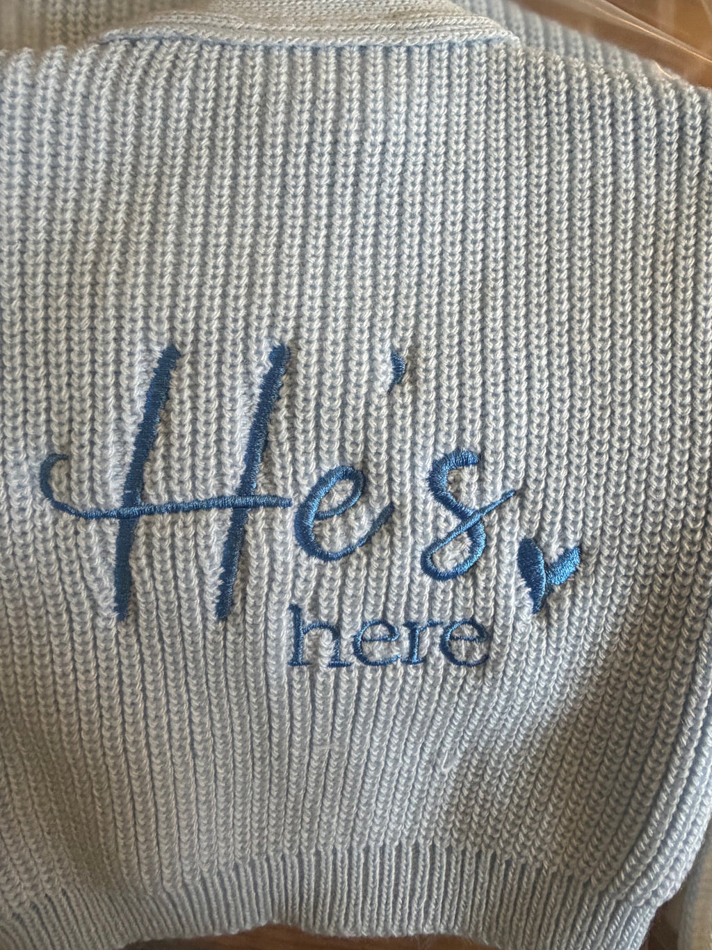 She’s here / he’s here cardigans