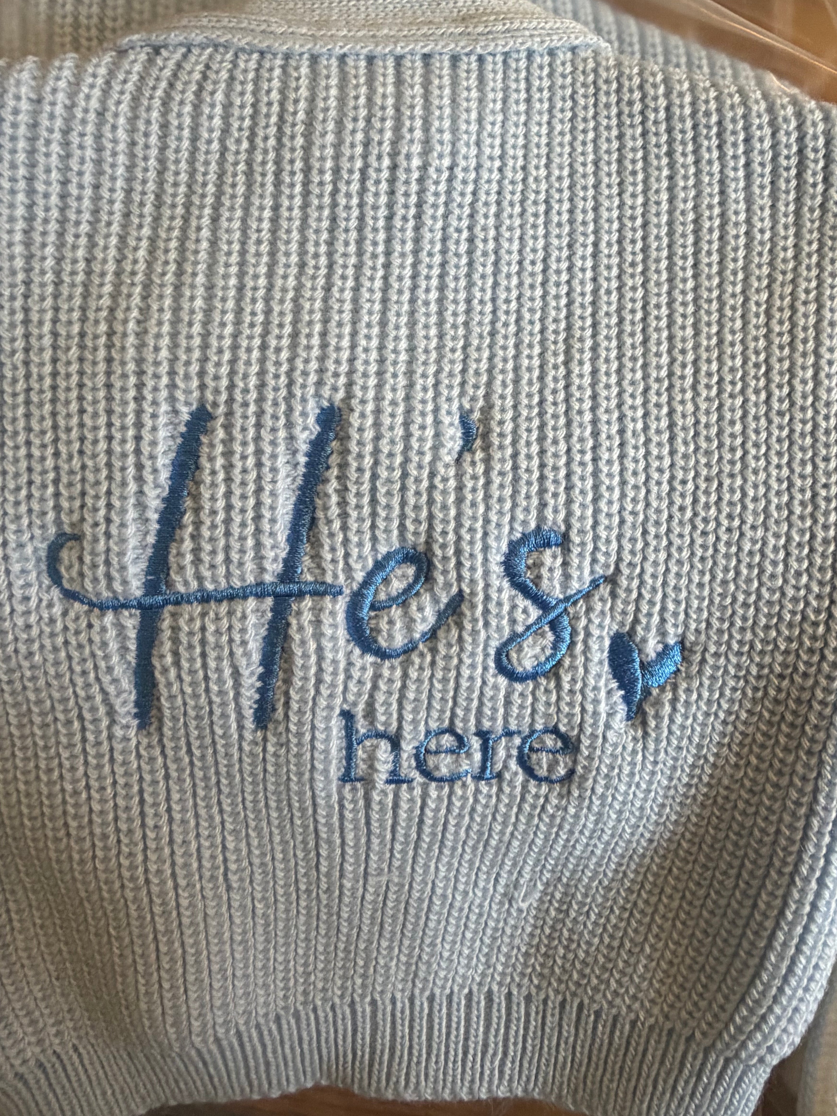 She’s here / he’s here cardigans