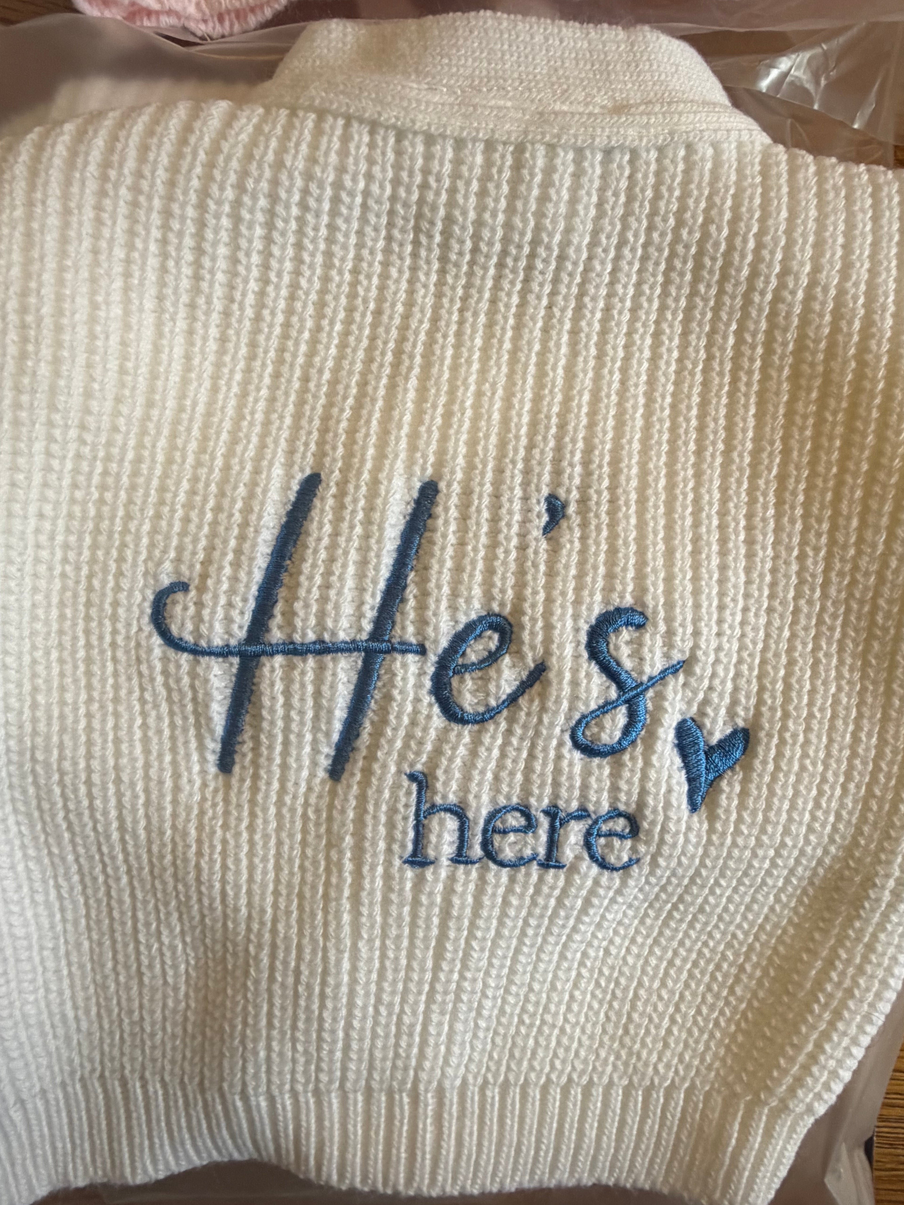 She’s here / he’s here cardigans