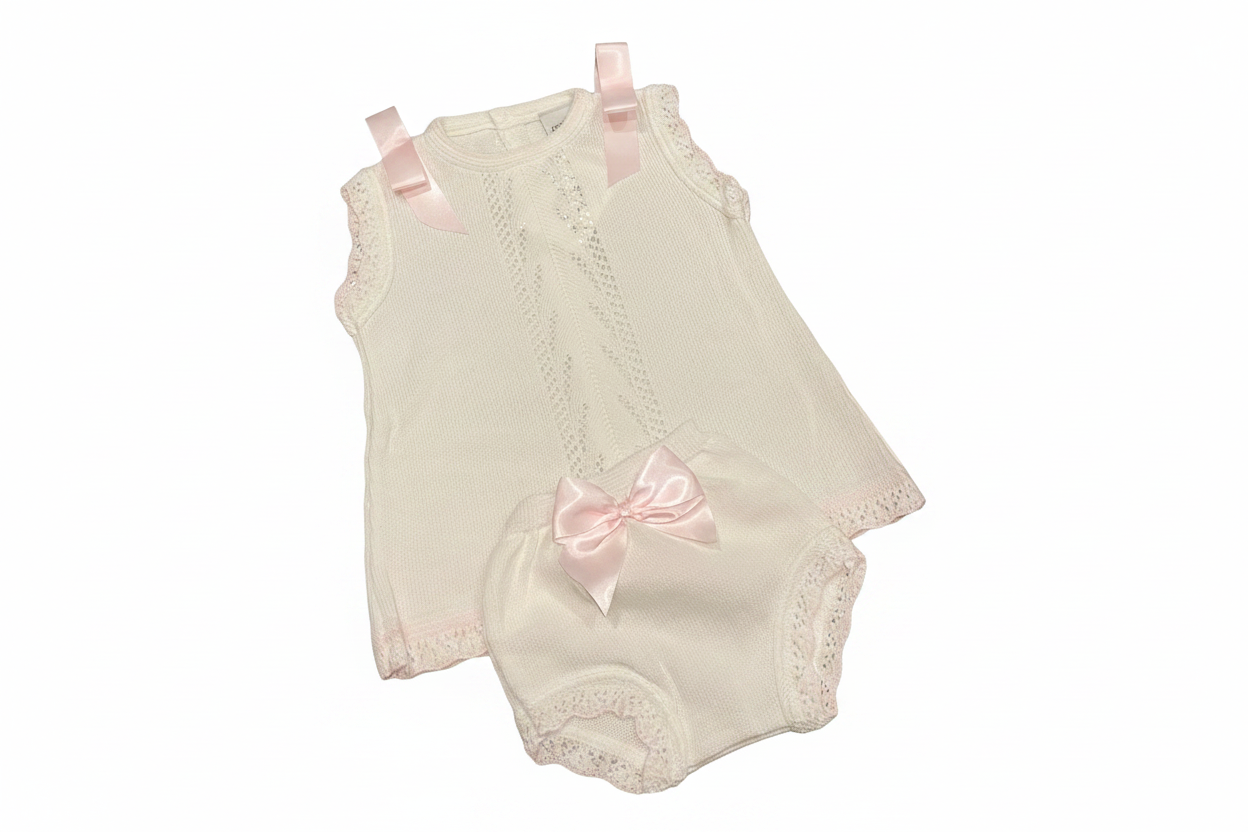 Dandelion Satin Bow Knitted Dress & Bloomers
