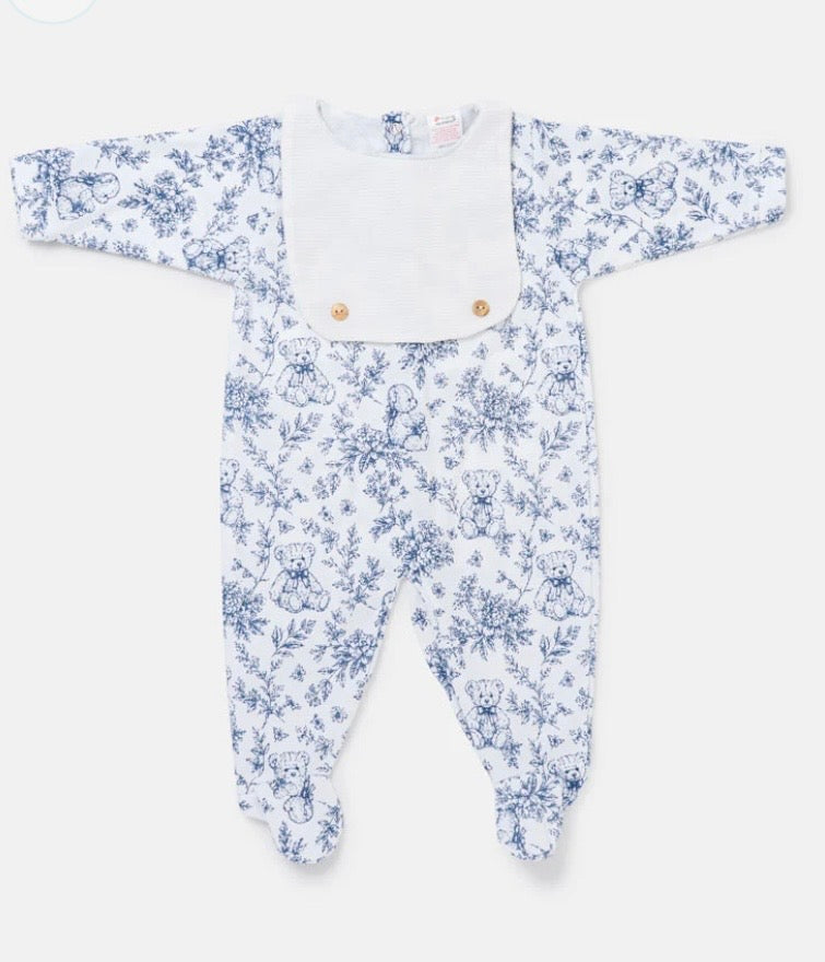 Teddy print Spanish babygrow -navy