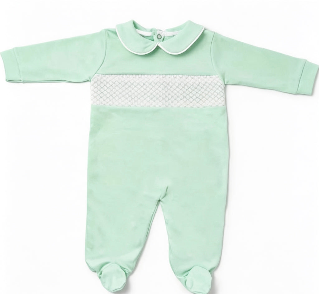 Spanish smocked mint babygrow
