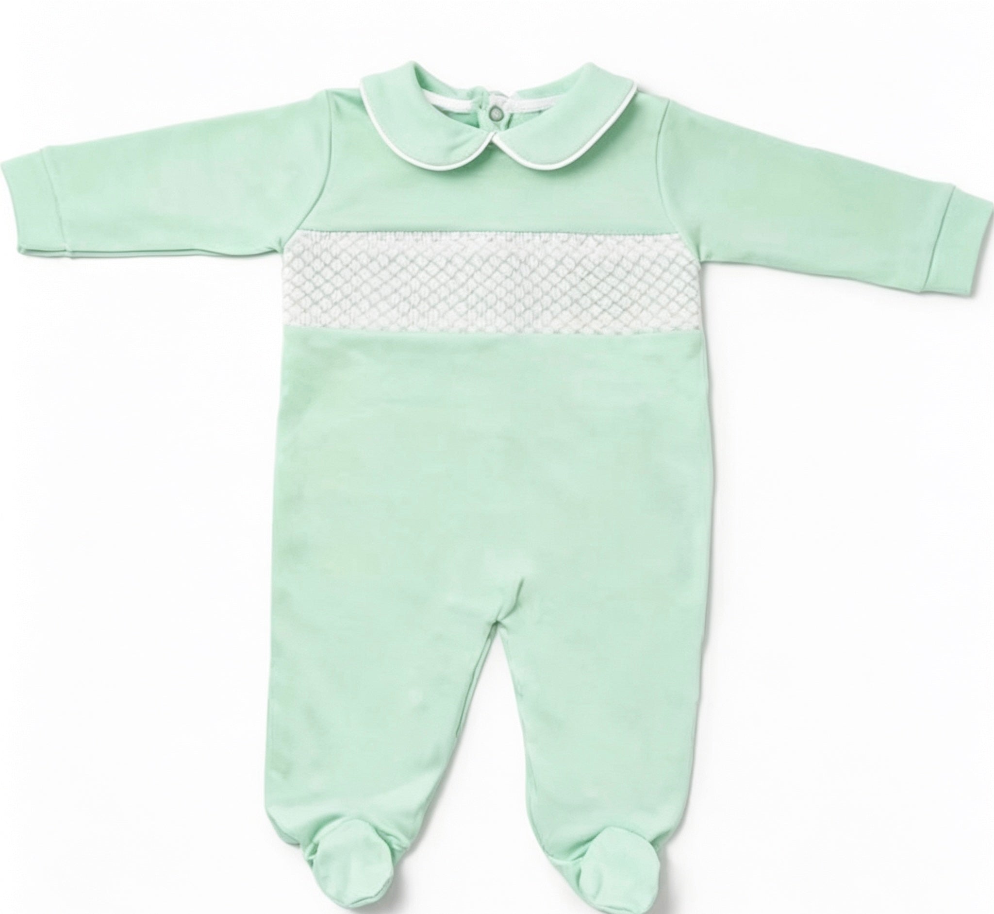 Spanish smocked mint babygrow