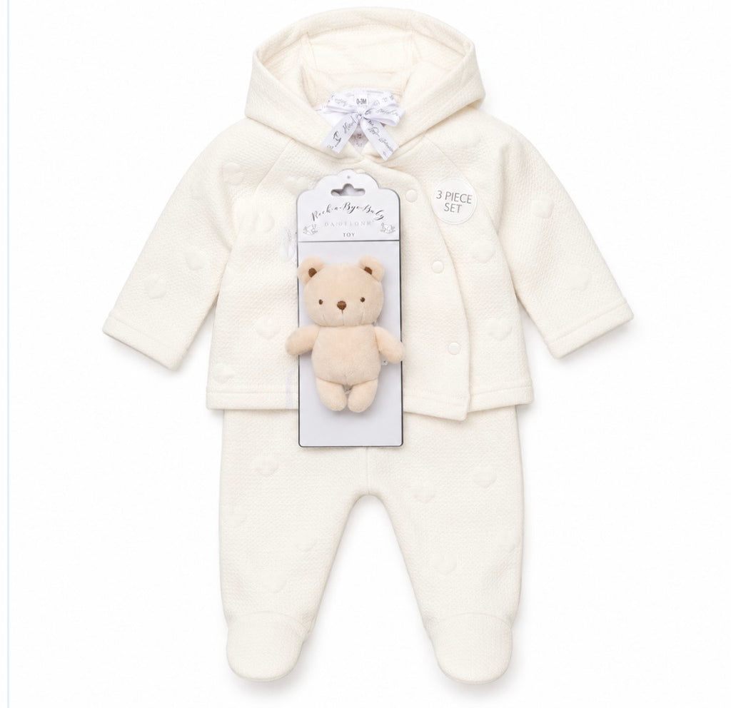 Rock bye baby jacket ,trouser and bear set -white