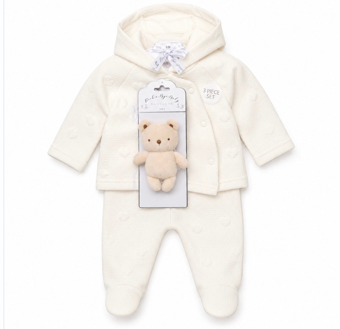 Rock bye baby jacket ,trouser and bear set -white