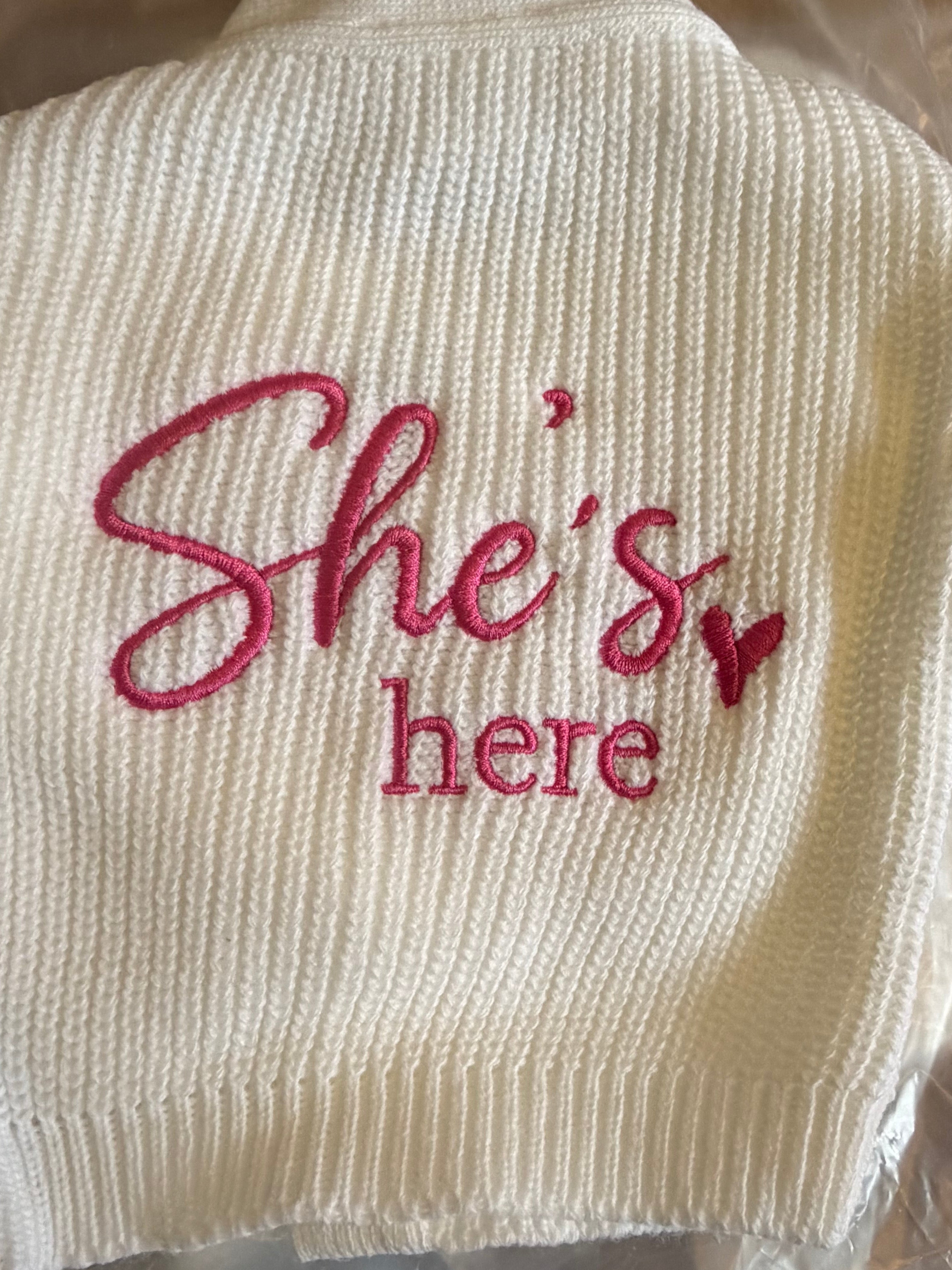She’s here / he’s here cardigans