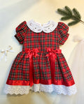 Holly Ruby Tartan Dress – Girls’ Red Tartan Lace & Bow Christmas Dress