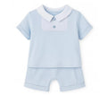Baby Boys Blue Two-Piece Shorts Set with White Collar