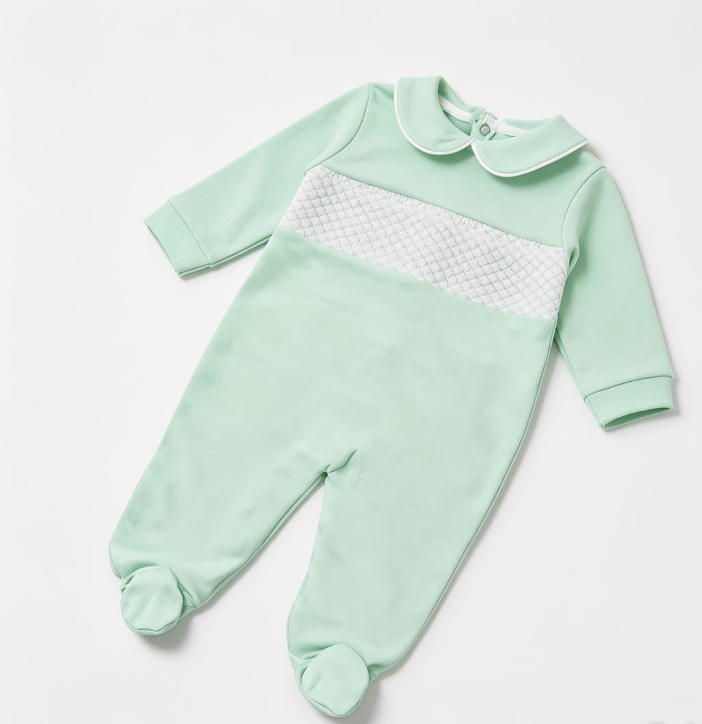 Spanish smocked mint babygrow