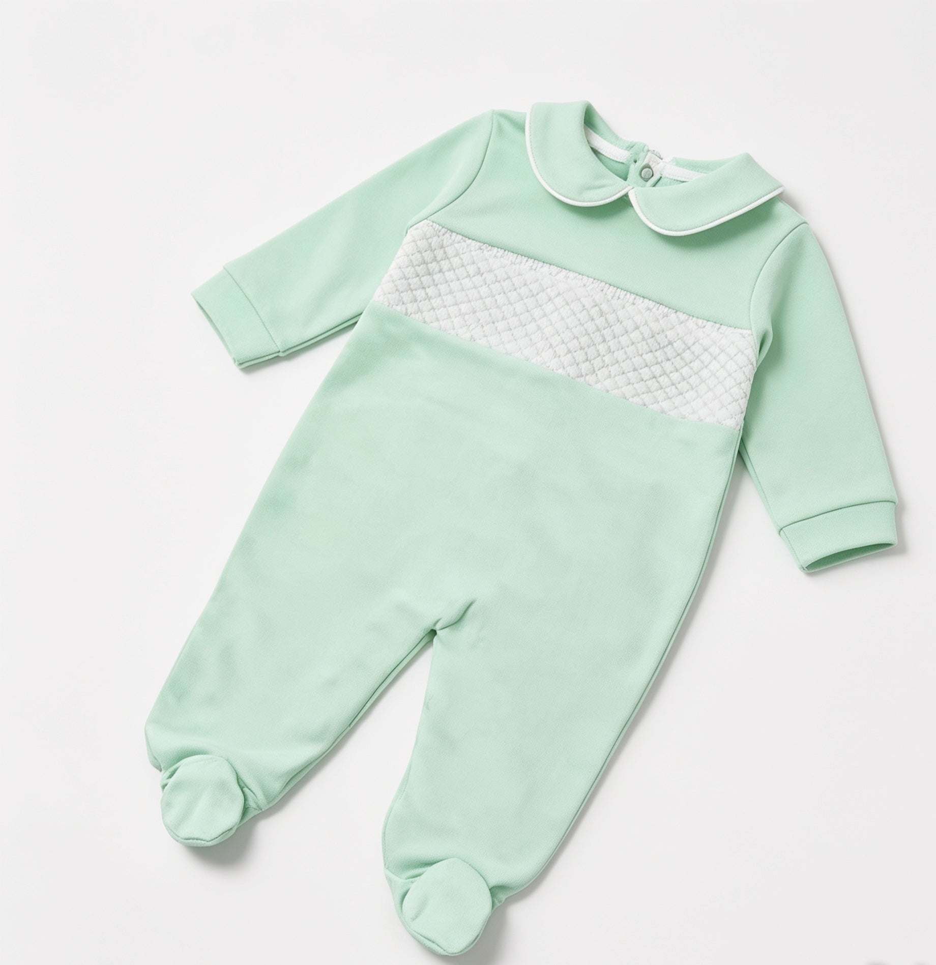 Spanish smocked mint babygrow