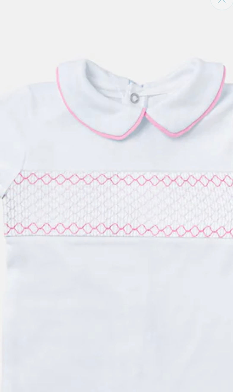 Baby girls Spanish smocked babygrow white & pink