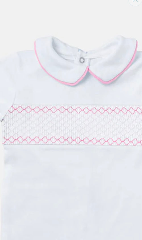 Baby girls Spanish smocked babygrow white & pink
