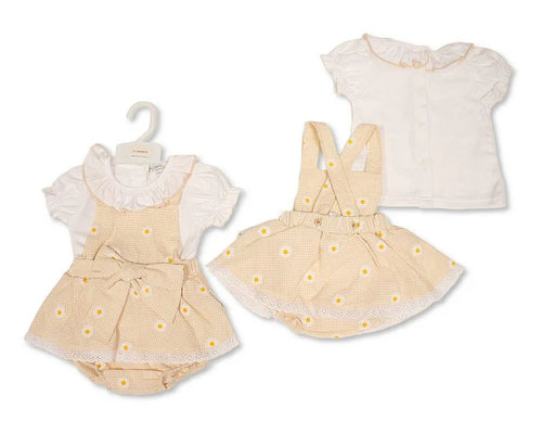 Baby Girls Gingham Dungaree Dress Set