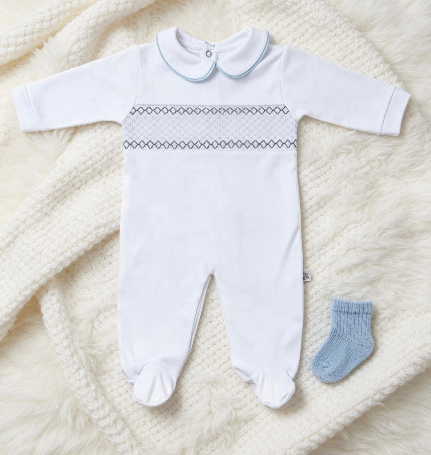 Baby boy Spanish smocked babygrow