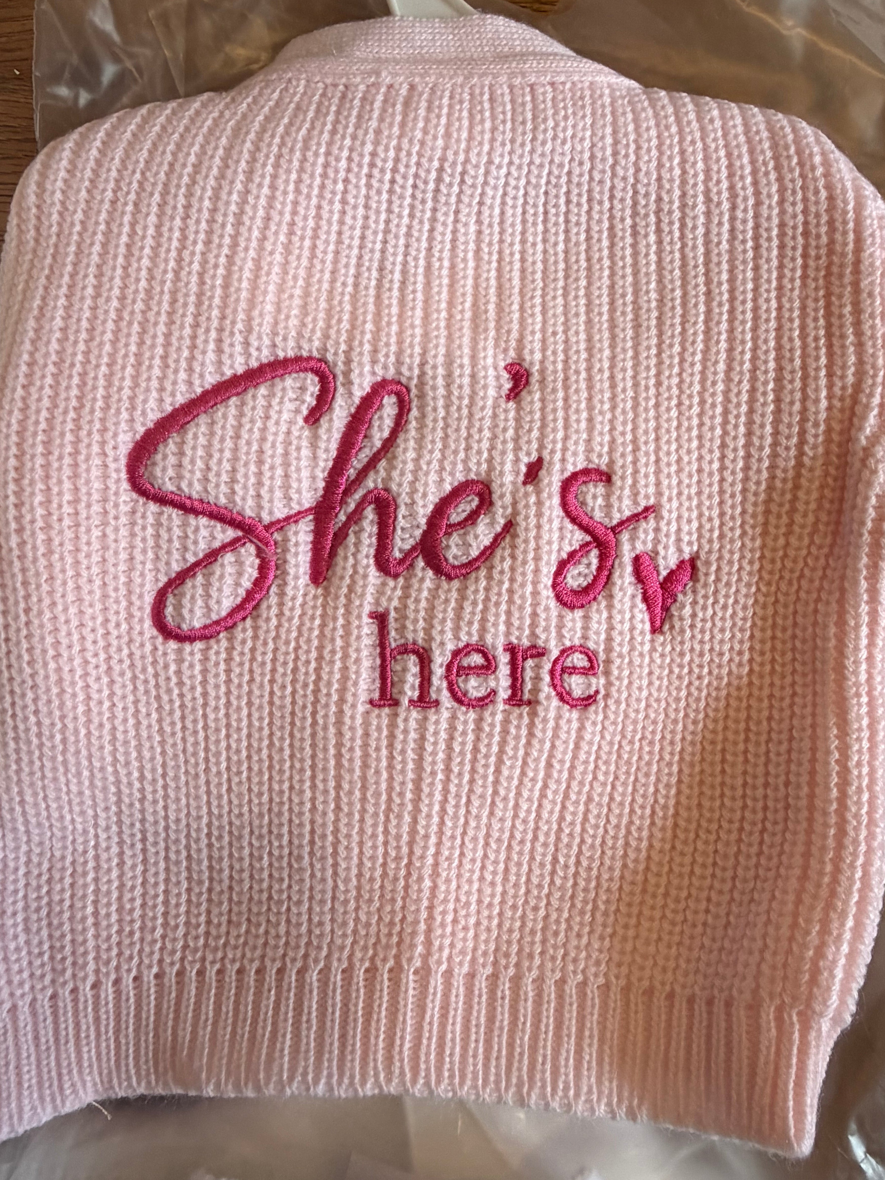 She’s here / he’s here cardigans