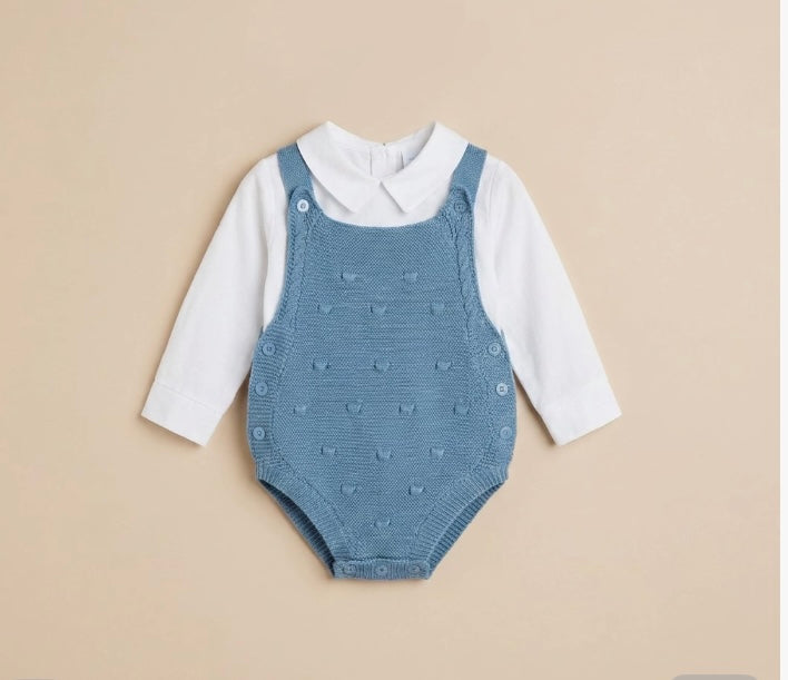 Knitted Romper & Shirt Set – Blue