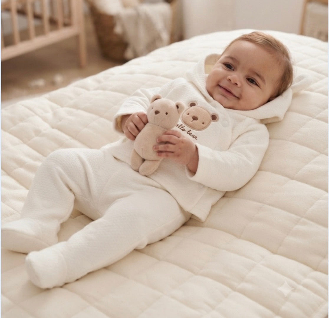 Rock bye baby jacket ,trouser and bear set -white