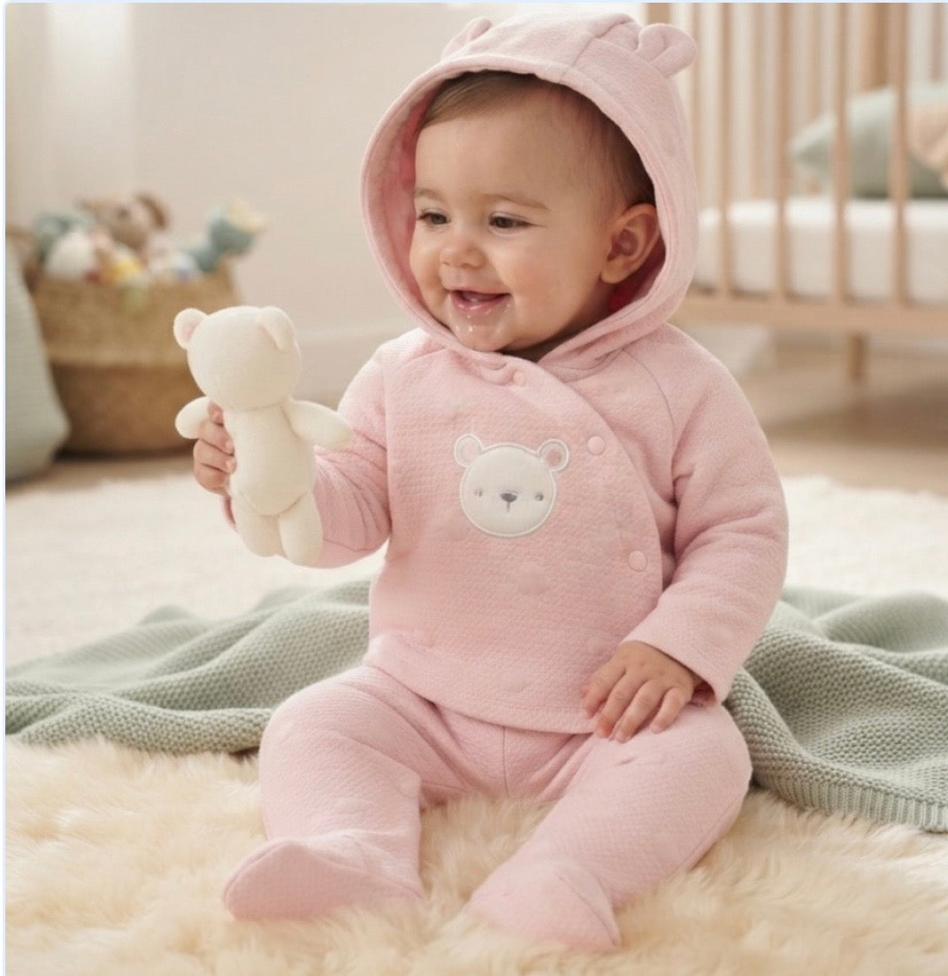 Rock a bye baby jacket,trouser & bear set -pink