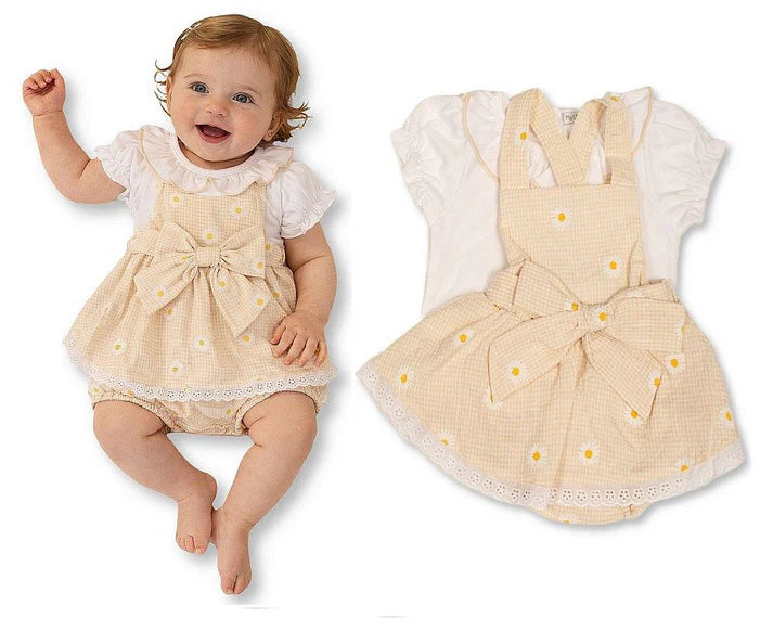 Baby Girls Gingham Dungaree Dress Set