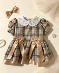 Holly Rose Tartan Dress – Girls’ Classic Tartan Lace Collar & Satin Bow Dress