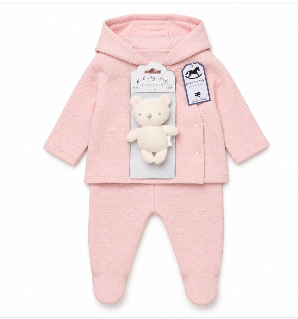 Rock a bye baby jacket,trouser & bear set -pink