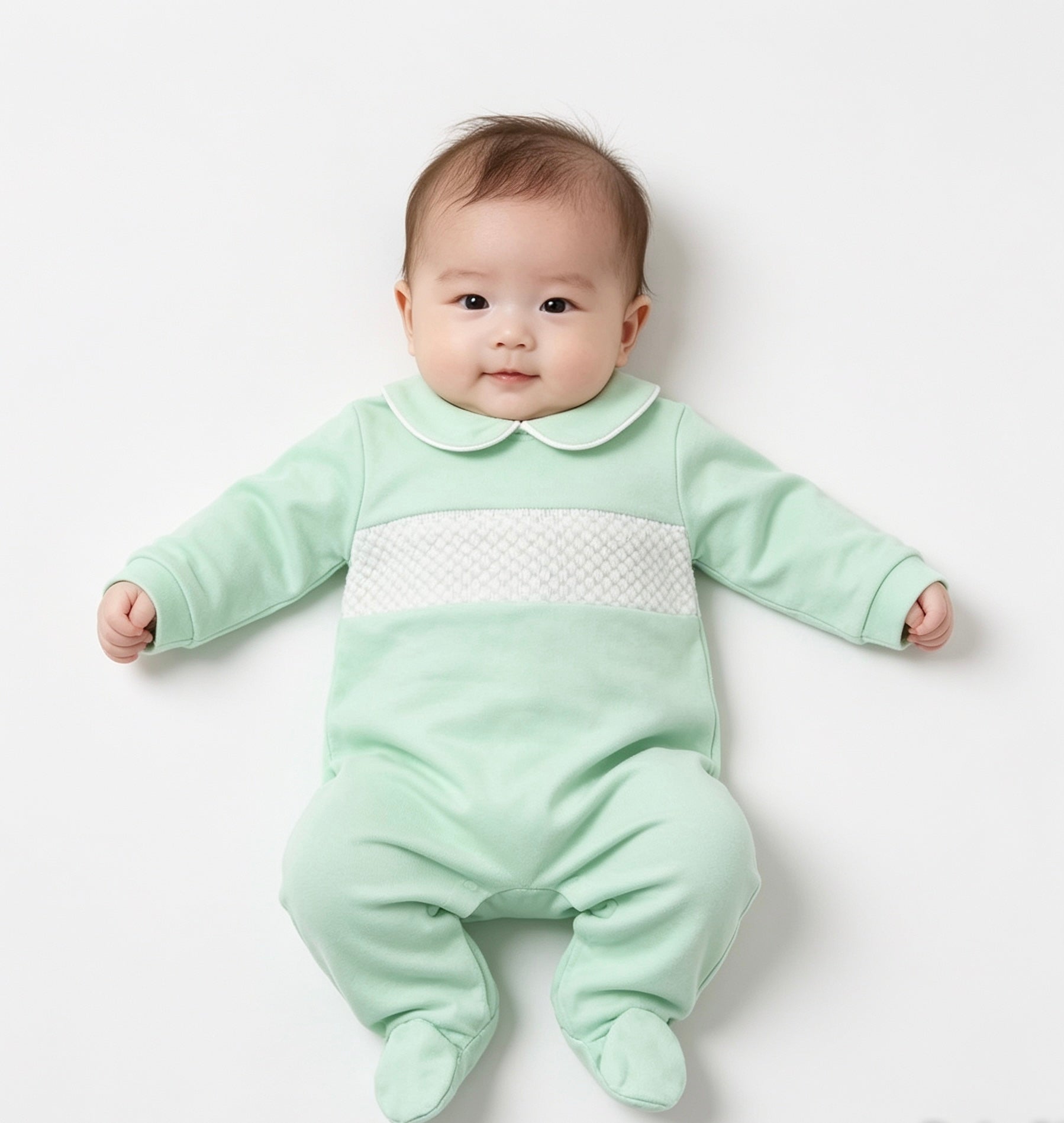 Spanish smocked mint babygrow