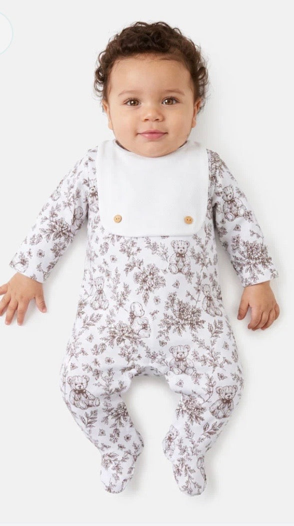 Teddy print Spanish babygrow beige