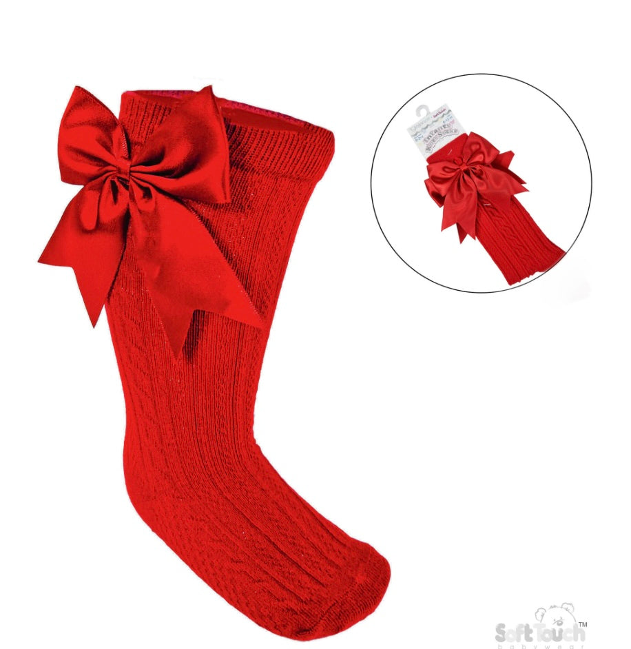 Red knee high bow socks