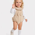 Spanish Girls Romper with Ruffled Collar and Bow Detail in Soft Beige
