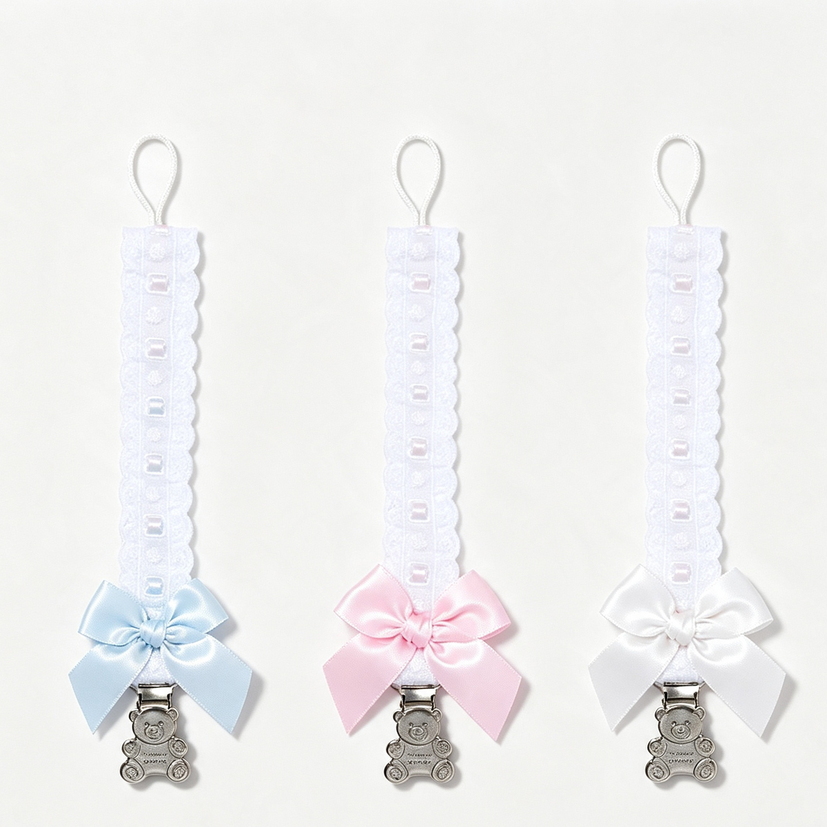Spanish ribbon & teddy bear dummy clip