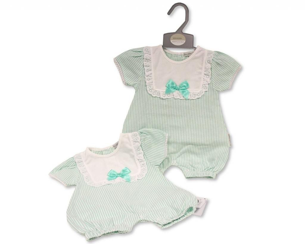 Girls Mint Pinstripe Romper