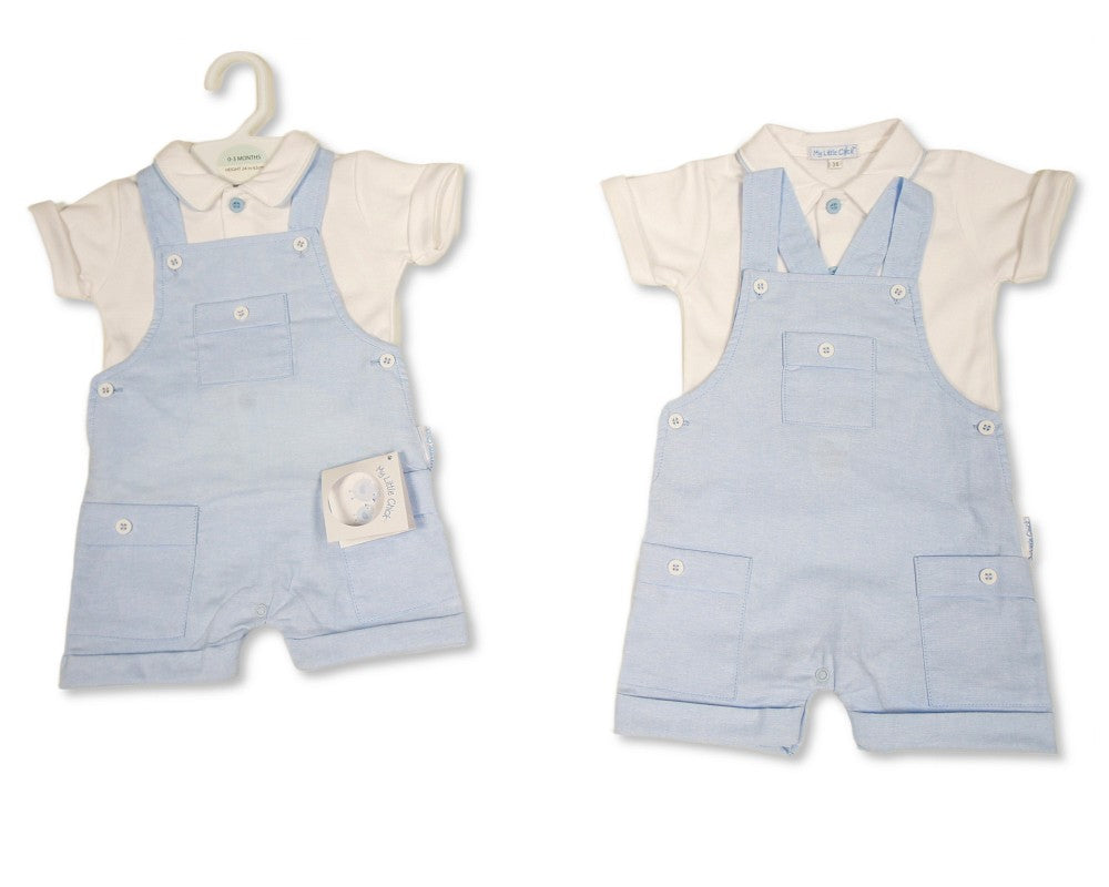Baby Boys Sky Blue Dungaree Shorts & Shirt