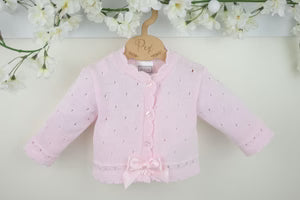 Close-up of Pex Miranda pink cardigan knit detail